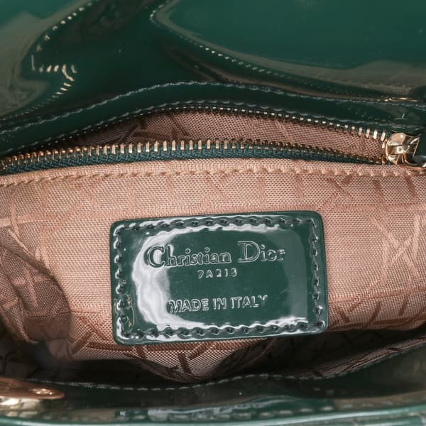 Pre-owned Dior Mini Patent Cannage Lady Dior Green