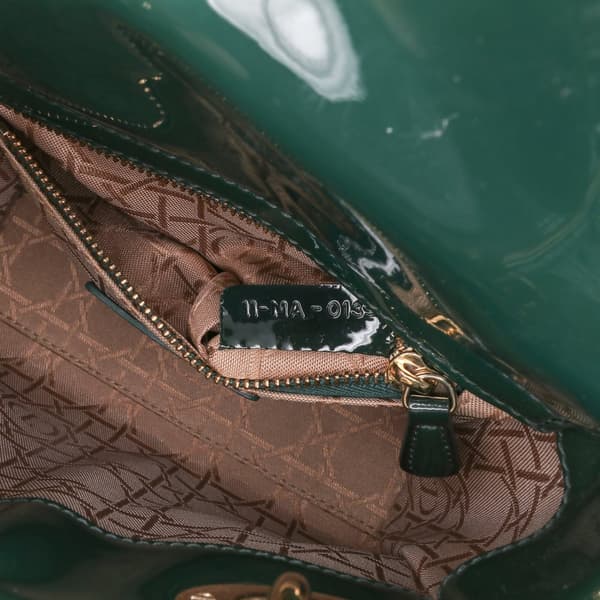 Pre-owned Dior Mini Patent Cannage Lady Dior Green