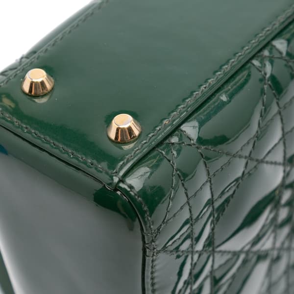 Pre-owned Dior Mini Patent Cannage Lady Dior Green