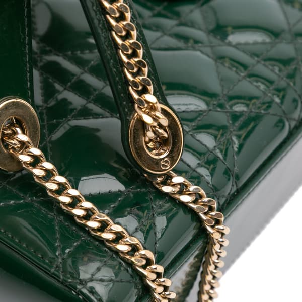 Pre-owned Dior Mini Patent Cannage Lady Dior Green