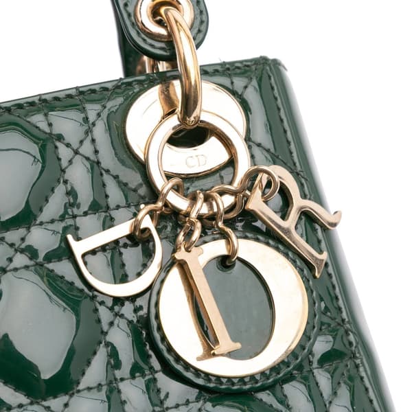 Pre-owned Dior Mini Patent Cannage Lady Dior Green