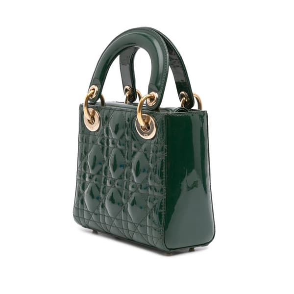 Pre-owned Dior Mini Patent Cannage Lady Dior Green