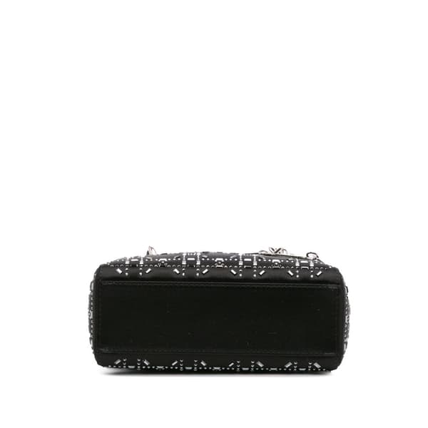 Pre-owned Dior Mini Satin Cannage Strass Crystal Embellished Lady Dior Black