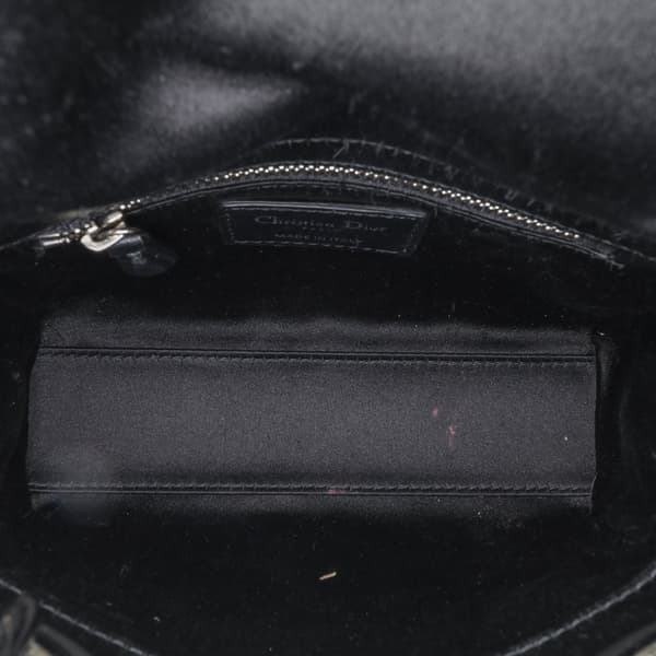 Pre-owned Dior Mini Satin Cannage Strass Crystal Embellished Lady Dior Black