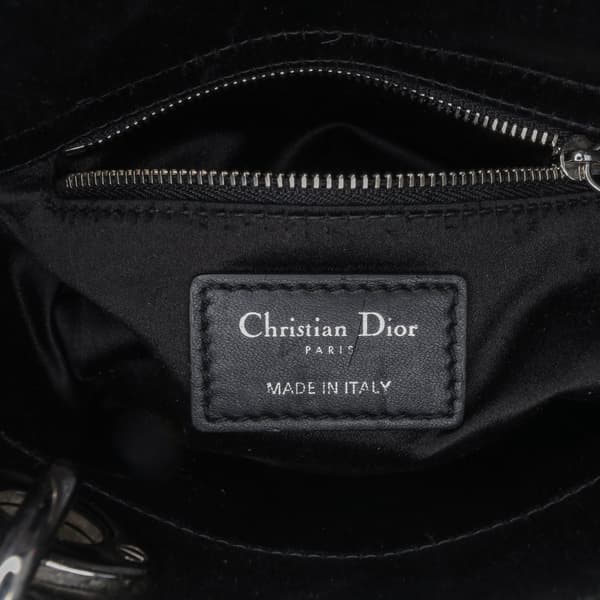 Pre-owned Dior Mini Satin Cannage Strass Crystal Embellished Lady Dior Black