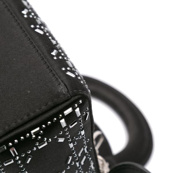 Pre-owned Dior Mini Satin Cannage Strass Crystal Embellished Lady Dior Black