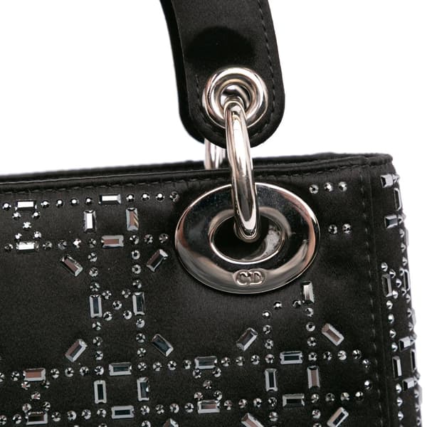 Pre-owned Dior Mini Satin Cannage Strass Crystal Embellished Lady Dior Black