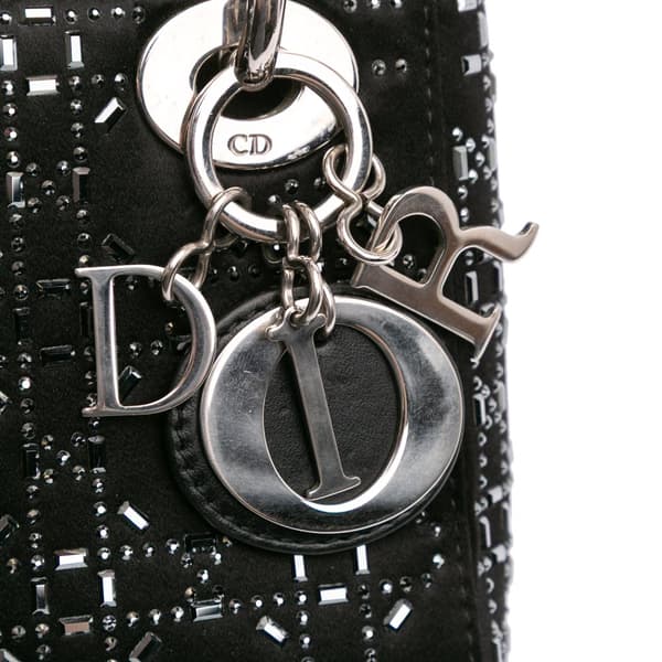 Pre-owned Dior Mini Satin Cannage Strass Crystal Embellished Lady Dior Black