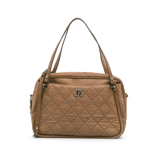 Pre-owned Chanel Quilted Iridescent Calfskin Relax CC Satchel Brown
