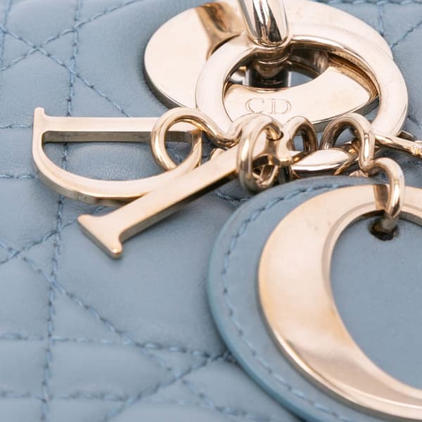 Pre-owned Dior Mini Lambskin Cannage Lady Dior Blue