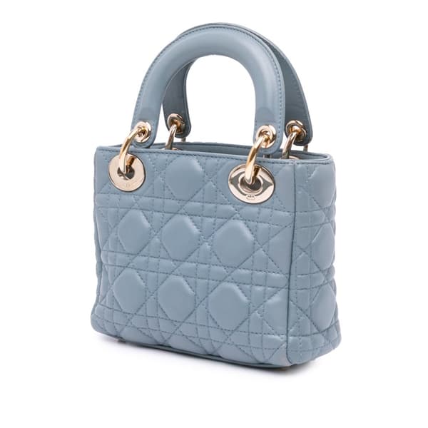 Pre-owned Dior Mini Lambskin Cannage Lady Dior Blue