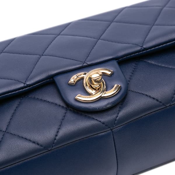 Pre-owned Chanel Small Lambskin Elegant Chain Single Flap Blue