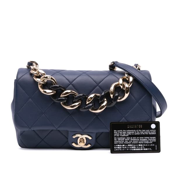 Pre-owned Chanel Small Lambskin Elegant Chain Single Flap Blue
