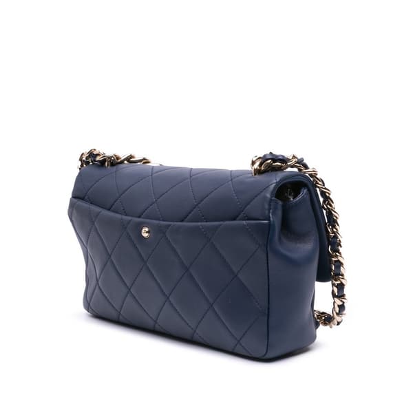 Pre-owned Chanel Small Lambskin Elegant Chain Single Flap Blue