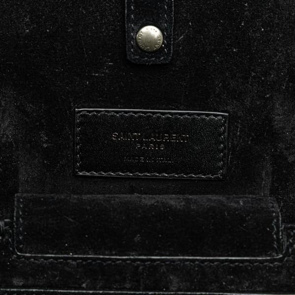 Pre-owned Saint Laurent Small Croc Embossed Leather Mica Hatbox Satchel Black