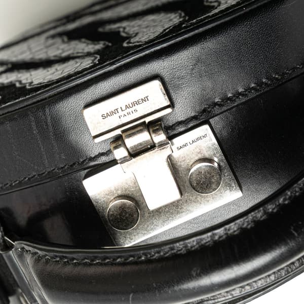 Pre-owned Saint Laurent Small Croc Embossed Leather Mica Hatbox Satchel Black