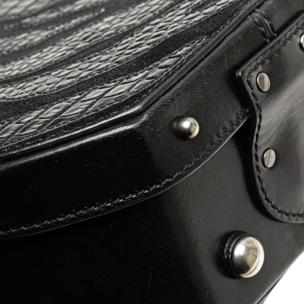 Pre-owned Saint Laurent Small Croc Embossed Leather Mica Hatbox Satchel Black