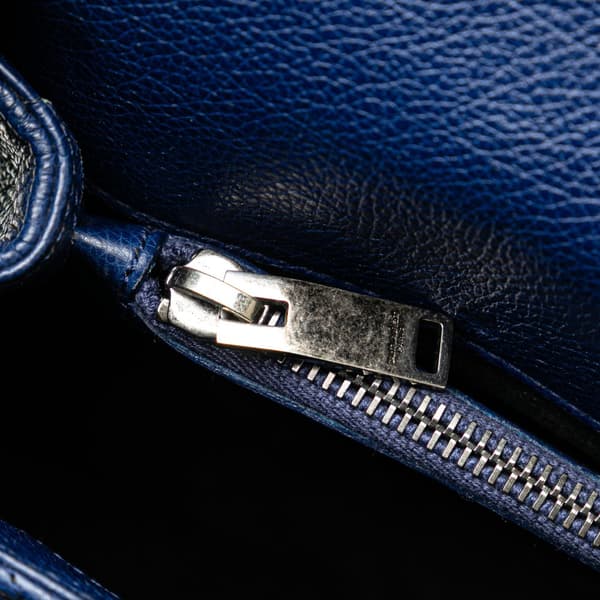 Pre-owned Saint Laurent Medium Monogram Chevron Sheepskin College Bag Blue