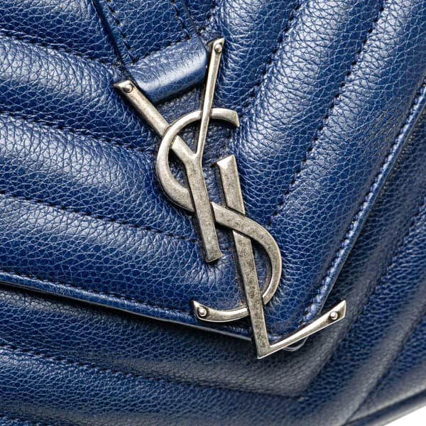 Pre-owned Saint Laurent Medium Monogram Chevron Sheepskin College Bag Blue