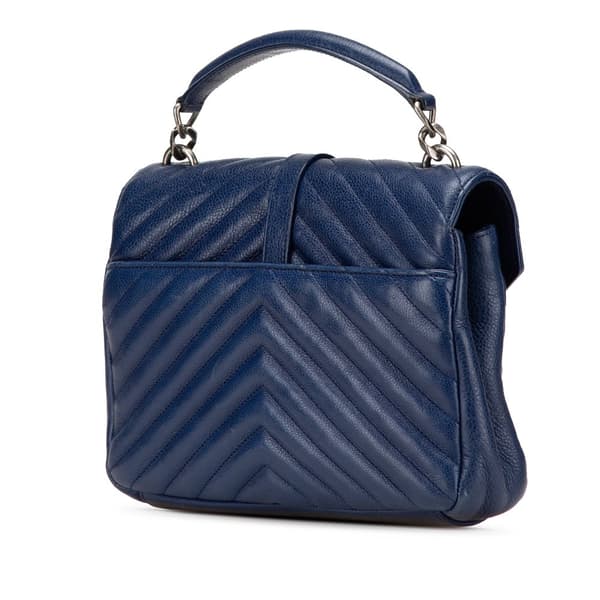 Pre-owned Saint Laurent Medium Monogram Chevron Sheepskin College Bag Blue