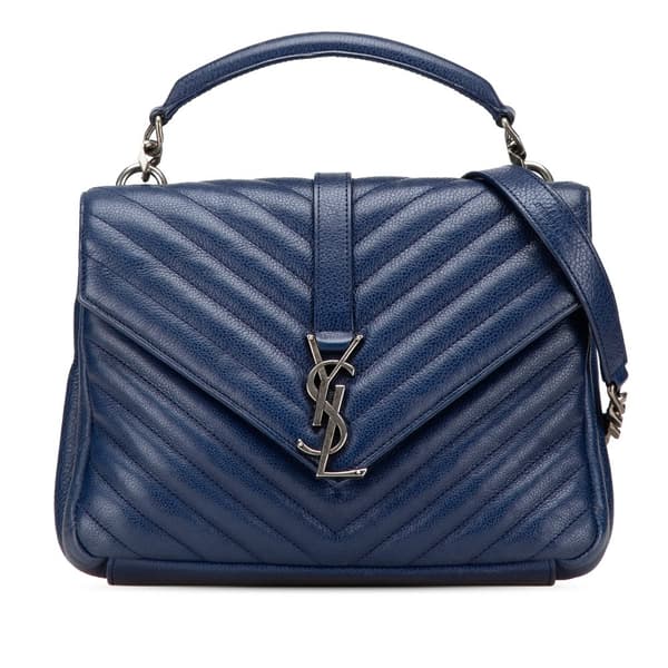 Pre-owned Saint Laurent Medium Monogram Chevron Sheepskin College Bag Blue