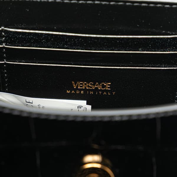 Pre-owned Versace Mini Croc Embossed La Medusa Satchel Black