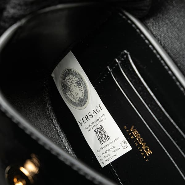 Pre-owned Versace Mini Croc Embossed La Medusa Satchel Black