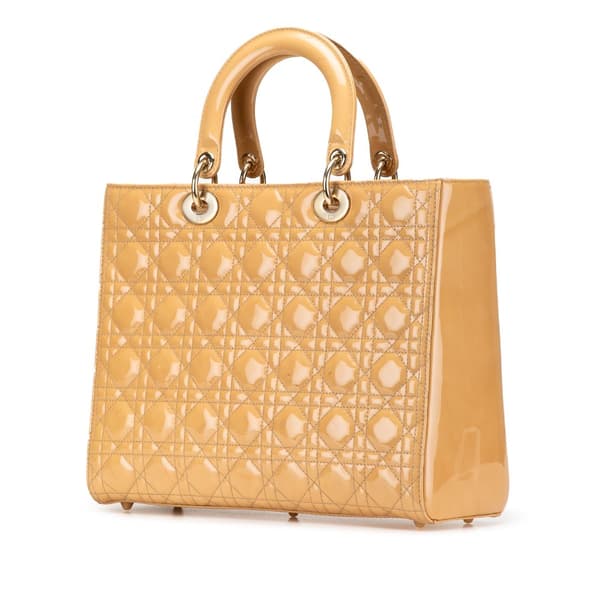 Pre-owned Dior Large Patent Cannage Lady Dior Brown