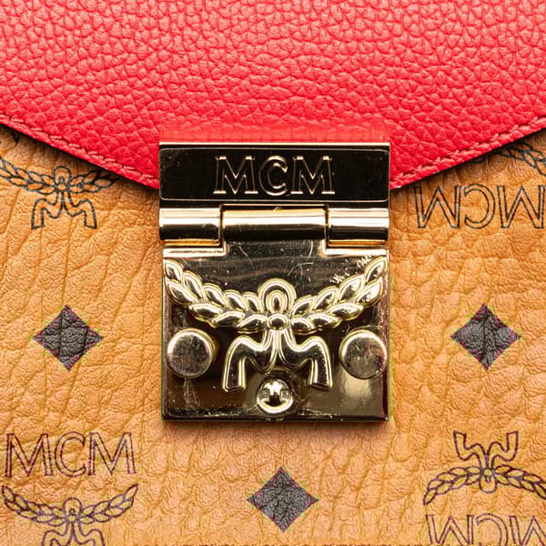 Pre-owned MCM Small Visetos Coated Canvas Colorblock Patricia Pocket Top Handle Bag Brown