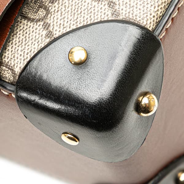 Pre-owned Gucci GG Supreme Bamboo Padlock Satchel Brown