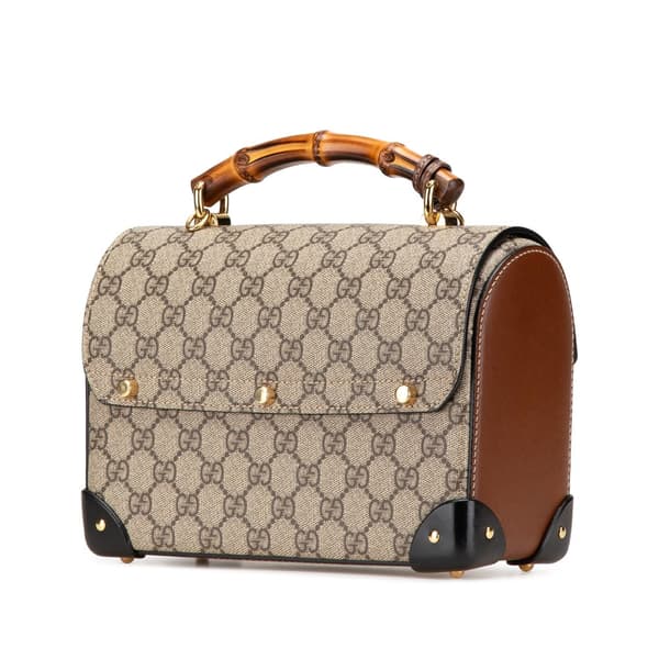 Pre-owned Gucci GG Supreme Bamboo Padlock Satchel Brown