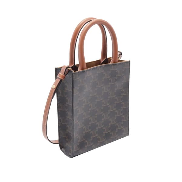 Pre-owned Celine Mini Triomphe Coated Canvas Vertical Cabas Satchel Brown