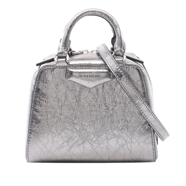 Pre-owned Givenchy Nano Leather Antigona Cube Satchel Silver
