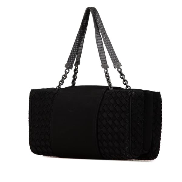 Pre-owned Bottega Veneta Canvas Intrecciato Buckle Flap Black