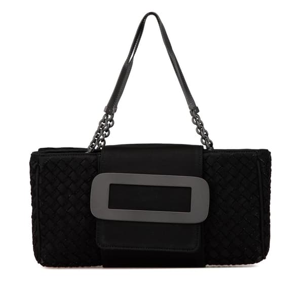 Pre-owned Bottega Veneta Canvas Intrecciato Buckle Flap Black