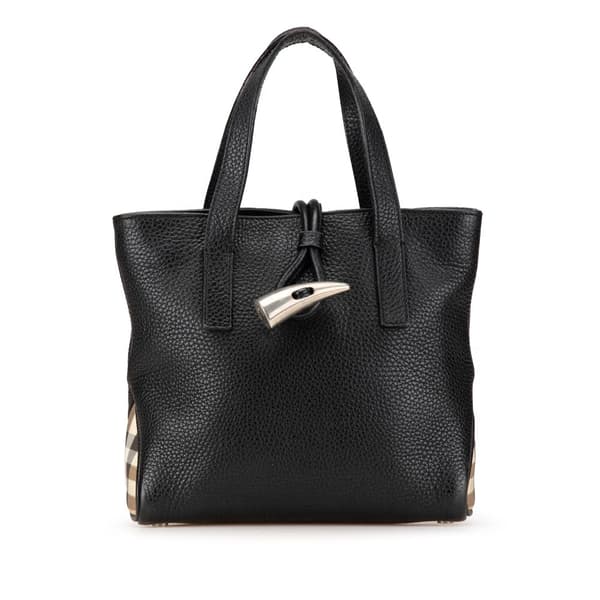 Pre-owned Burberry House Check Trimmed Leather Handbag Black