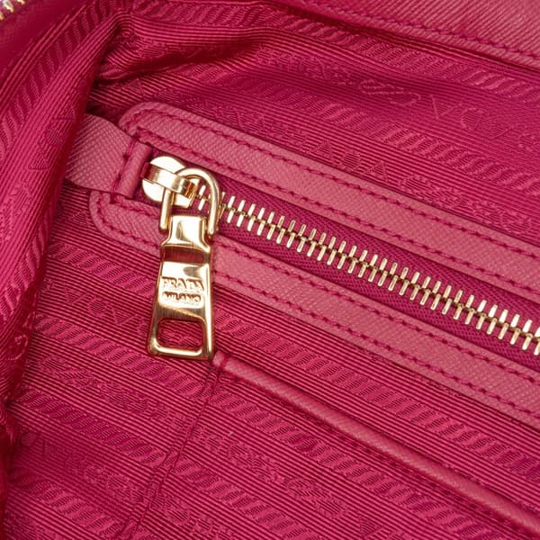 Pre-owned Prada Saffiano Trimmed Tessuto Satchel Pink