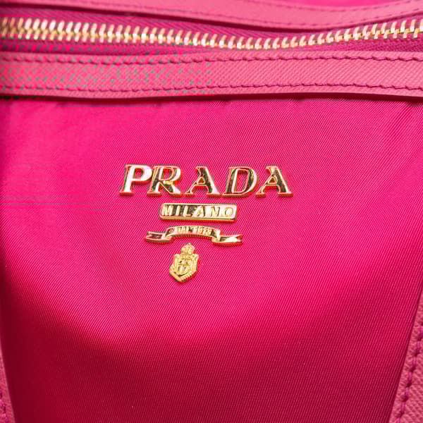 Pre-owned Prada Saffiano Trimmed Tessuto Satchel Pink