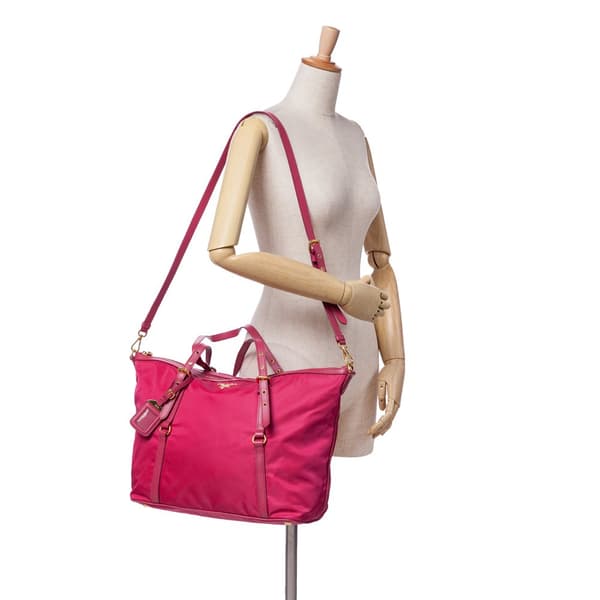 Pre-owned Prada Saffiano Trimmed Tessuto Satchel Pink
