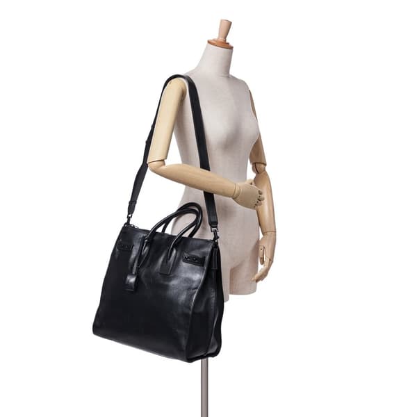 Pre-owned Saint Laurent Textured Patent Sac De Jour North South Satchel Black