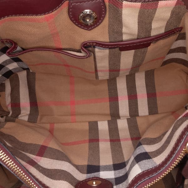 Pre-owned Burberry Medium Leather and House Check Banner Satchel Purple