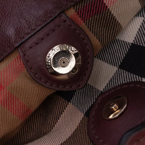 Pre-owned Burberry Medium Leather and House Check Banner Satchel Purple