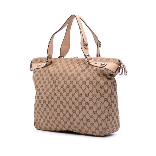 Pre-owned Gucci Large GG Canvas Icon Bit Satchel Brown