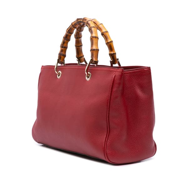 Pre-owned Gucci Medium Calfskin Bamboo Shopper Satchel Red