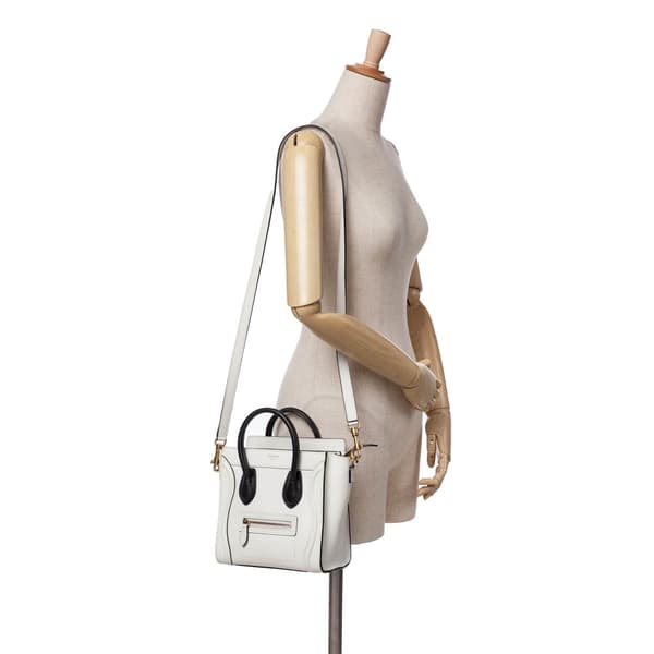 Pre-owned Celine Nano Bicolor Leather Luggage Tote White