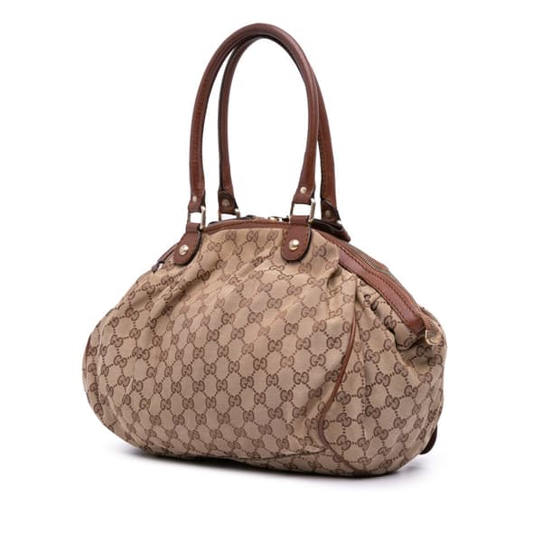 Pre-owned Gucci GG Canvas Sukey  Satchel Brown