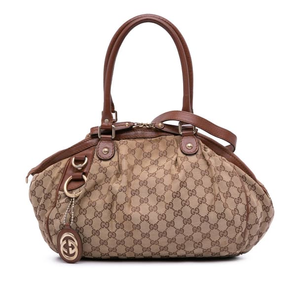 Pre-owned Gucci GG Canvas Sukey  Satchel Brown