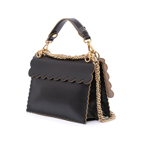 Pre-owned Fendi Medium Scalloped Leather Kan I Satchel Black