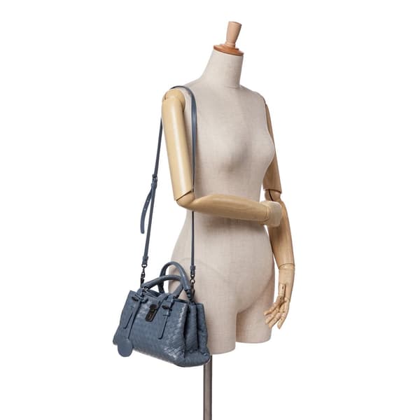 Pre-owned Bottega Veneta Mini Nappa Intrecciato Roma Satchel Blue
