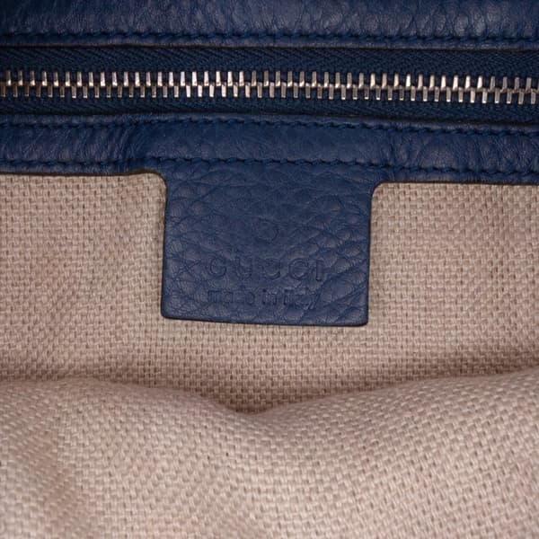 Pre-owned Gucci Large Pebbled Calfskin Icon Bit Hobo Blue